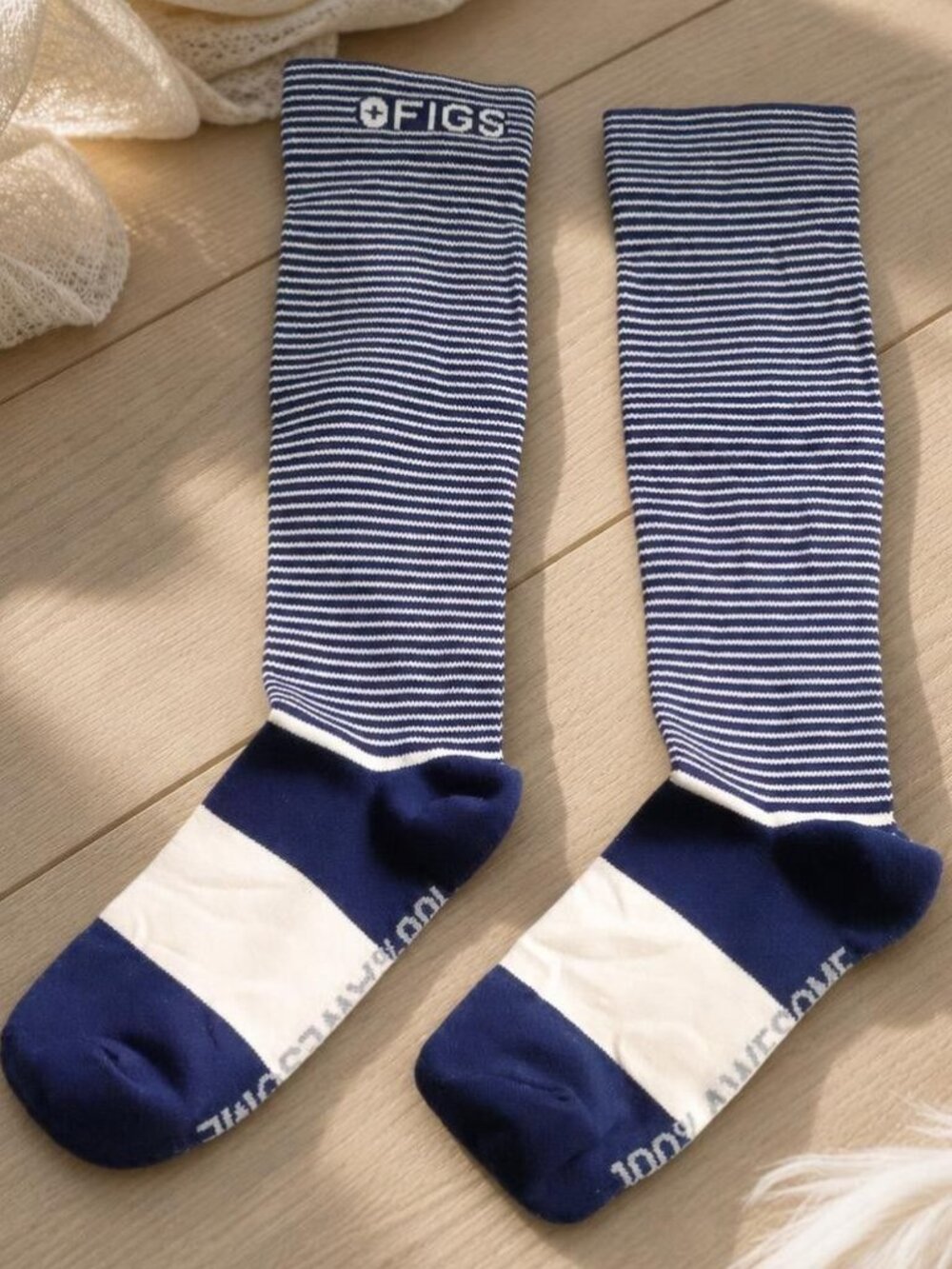 Figs Blue Stripe Compression Socks S